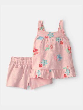Toddler Girl 2-Piece Floral Ruffle Top & Short Set - Pink